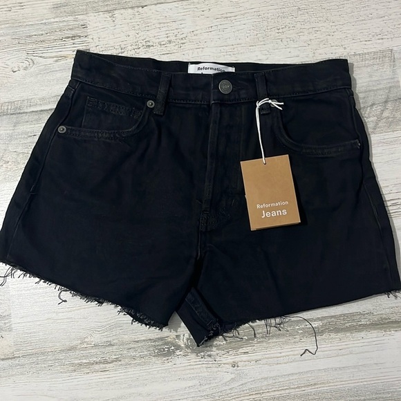 Reformation Black Denim Shorts Size 25 NWT